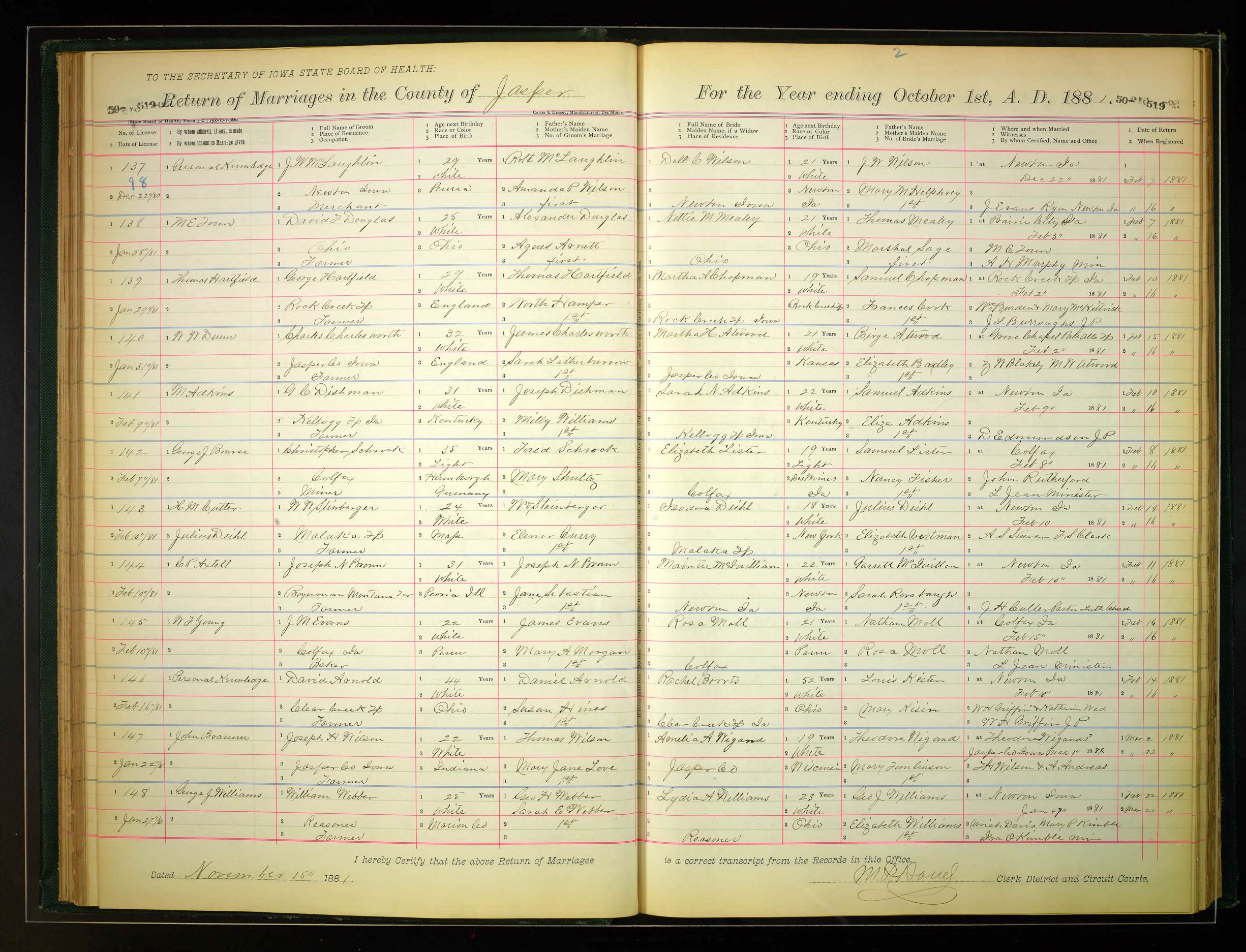 Iowa, Marriage Records, 1880-1951